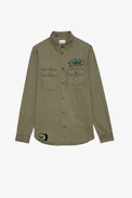 Camisa Stan - Camisa militar de algodón caqui con aplique en la espalda para hombre