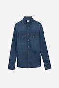 Camicia Stan Skull Denim - Camicia da uomo in denim decorata con patch Skull XO.