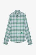 Camicia Stan Skull - Camicia da uomo in cotone verde a quadri decorata con patch Skull XO.