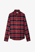 Camicia Stan - Camicia in cotone rossa a quadri con motivo Skull sul retro da uomo.