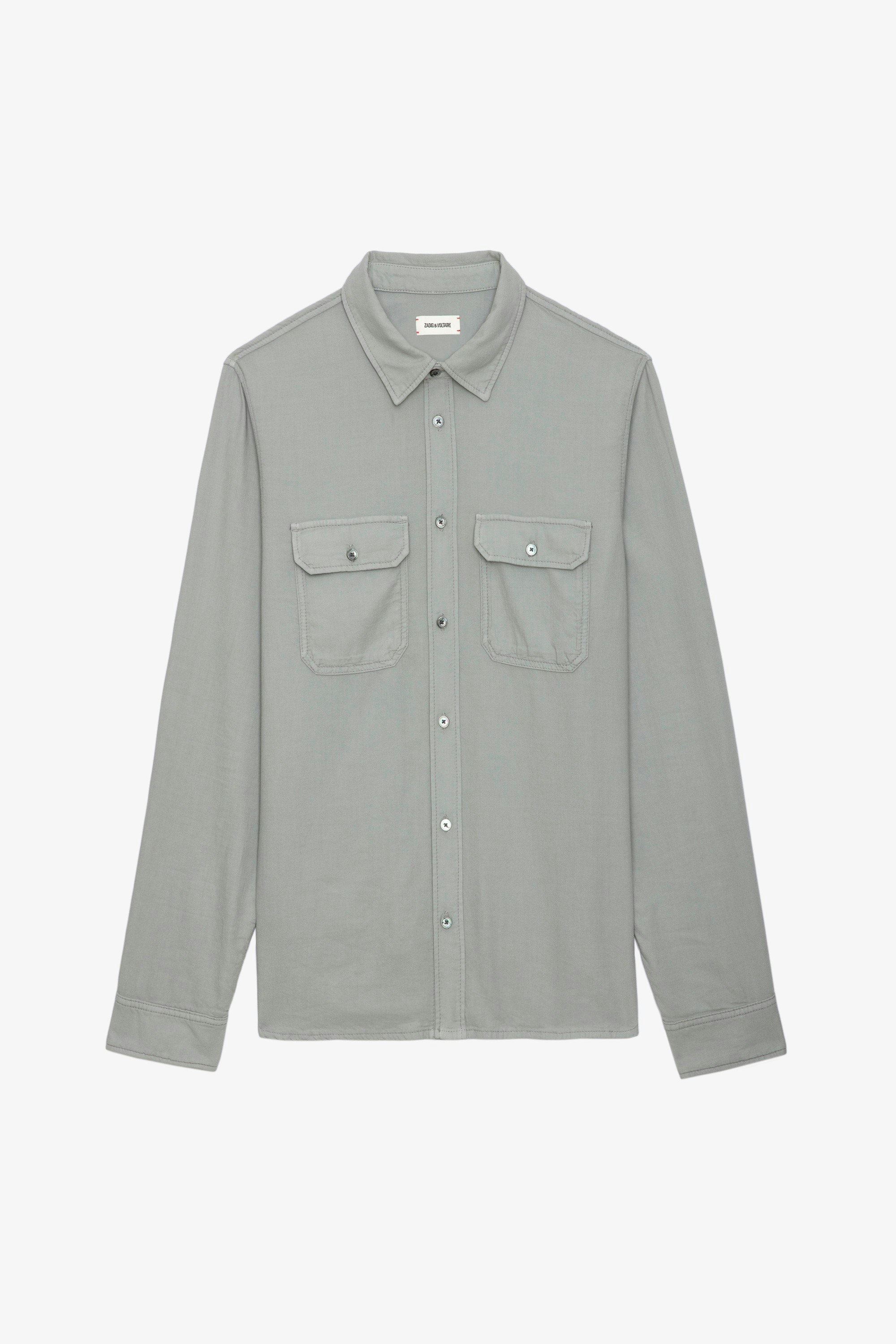 Stan Shirt - Grey long-sleeved shirt with button closure.