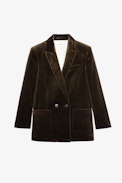 Visko Velvet Blazer - Women’s khaki velvet blazer.