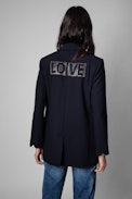 Viva Strass Jacket - Navy blue suit jacket with love now in rhinestones on the back