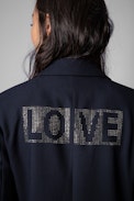 Viva Strass Jacket - Navy blue suit jacket with love now in rhinestones on the back