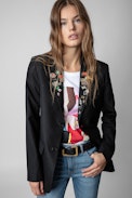 Vanille Pins Blazer - Women’s black blazer jacket with rock pins