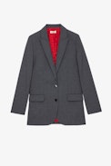 Viva Strass Blazer - Women’s grey marl suit jacket with rhinestone-set wings on back