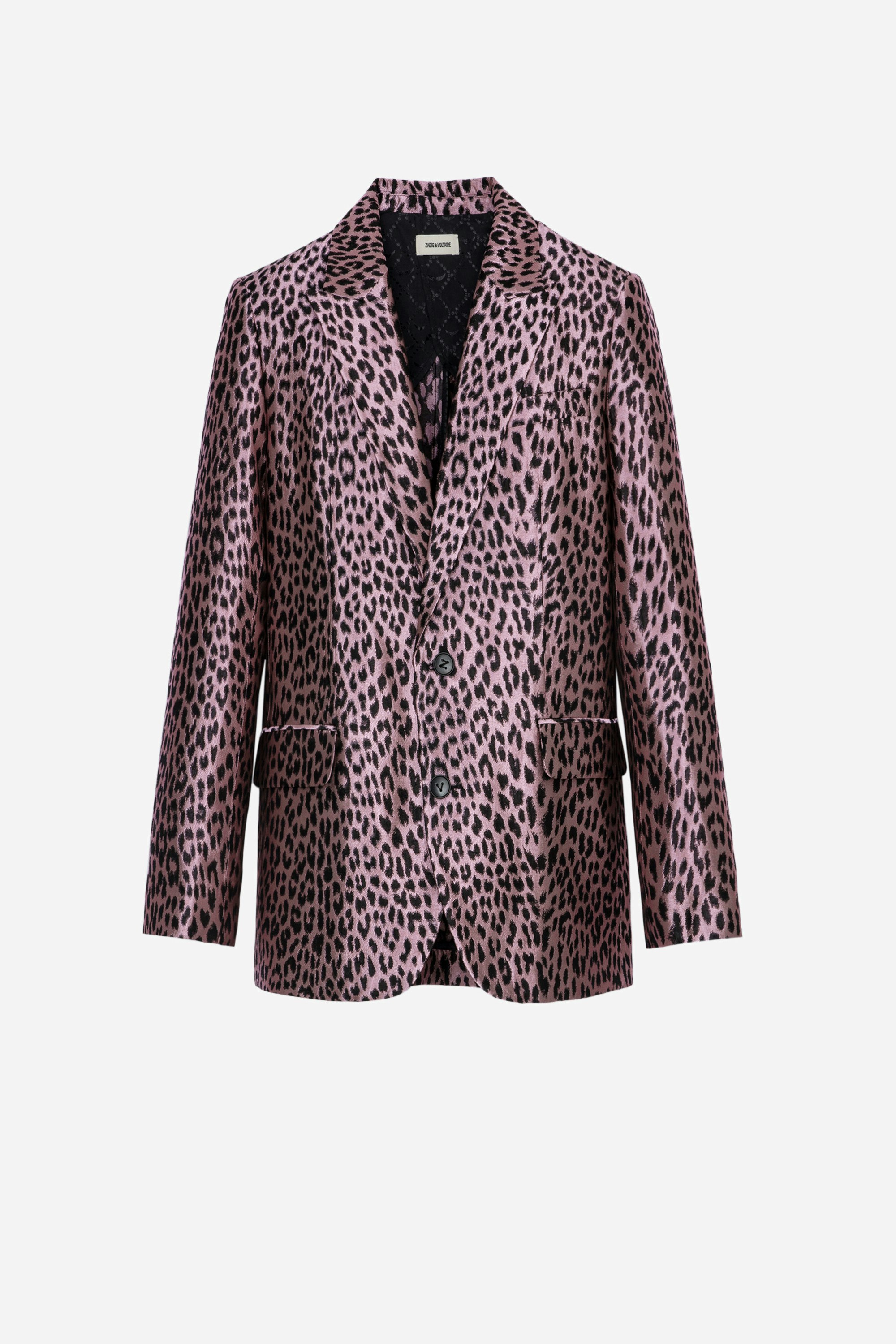Vegy Leopard Jacquard Blazer Women's pink leopard jacquard blazer.