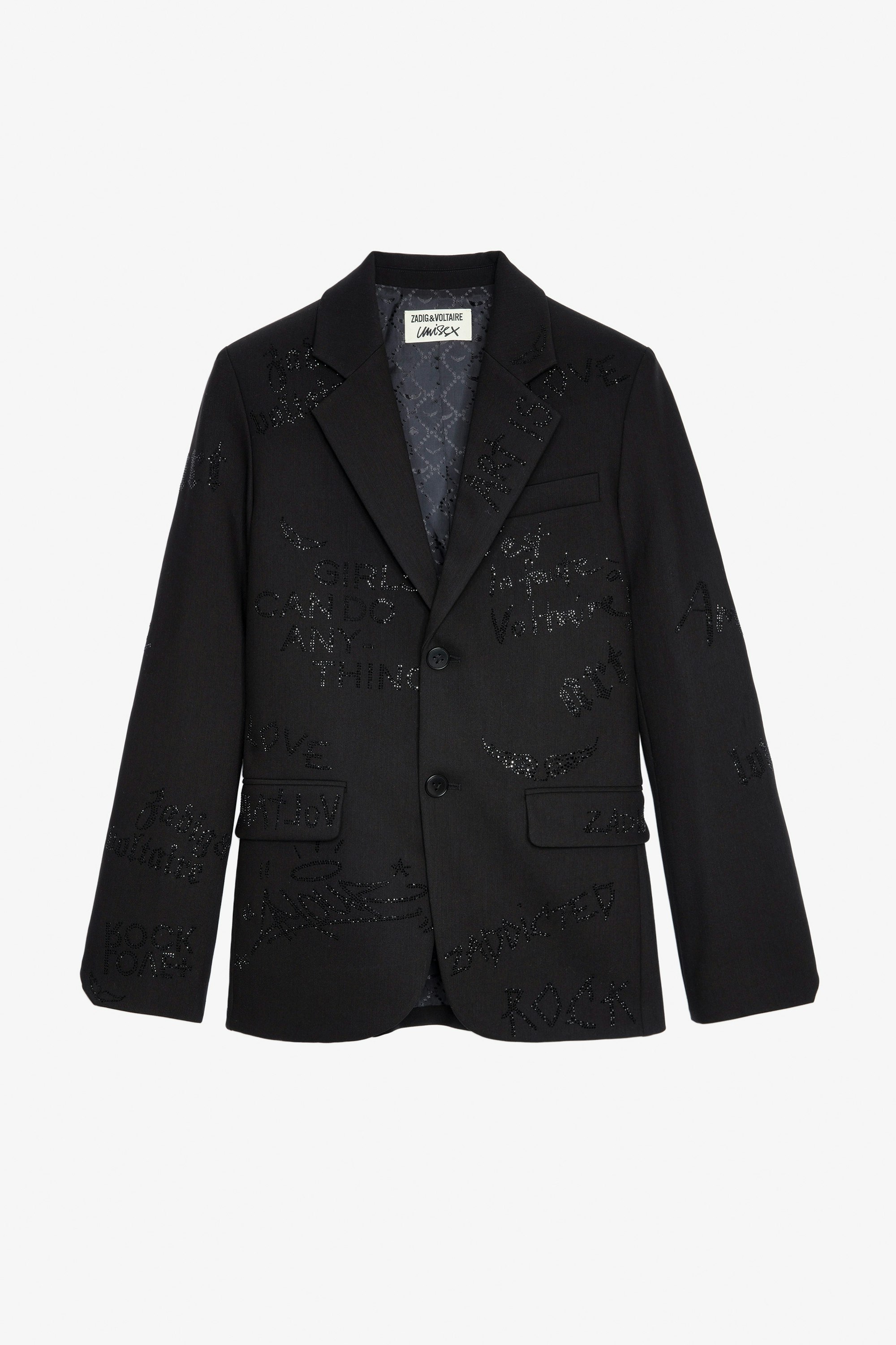Blazer Vanille Strass - Giacca blazer nera decorata con manifesto in strass.