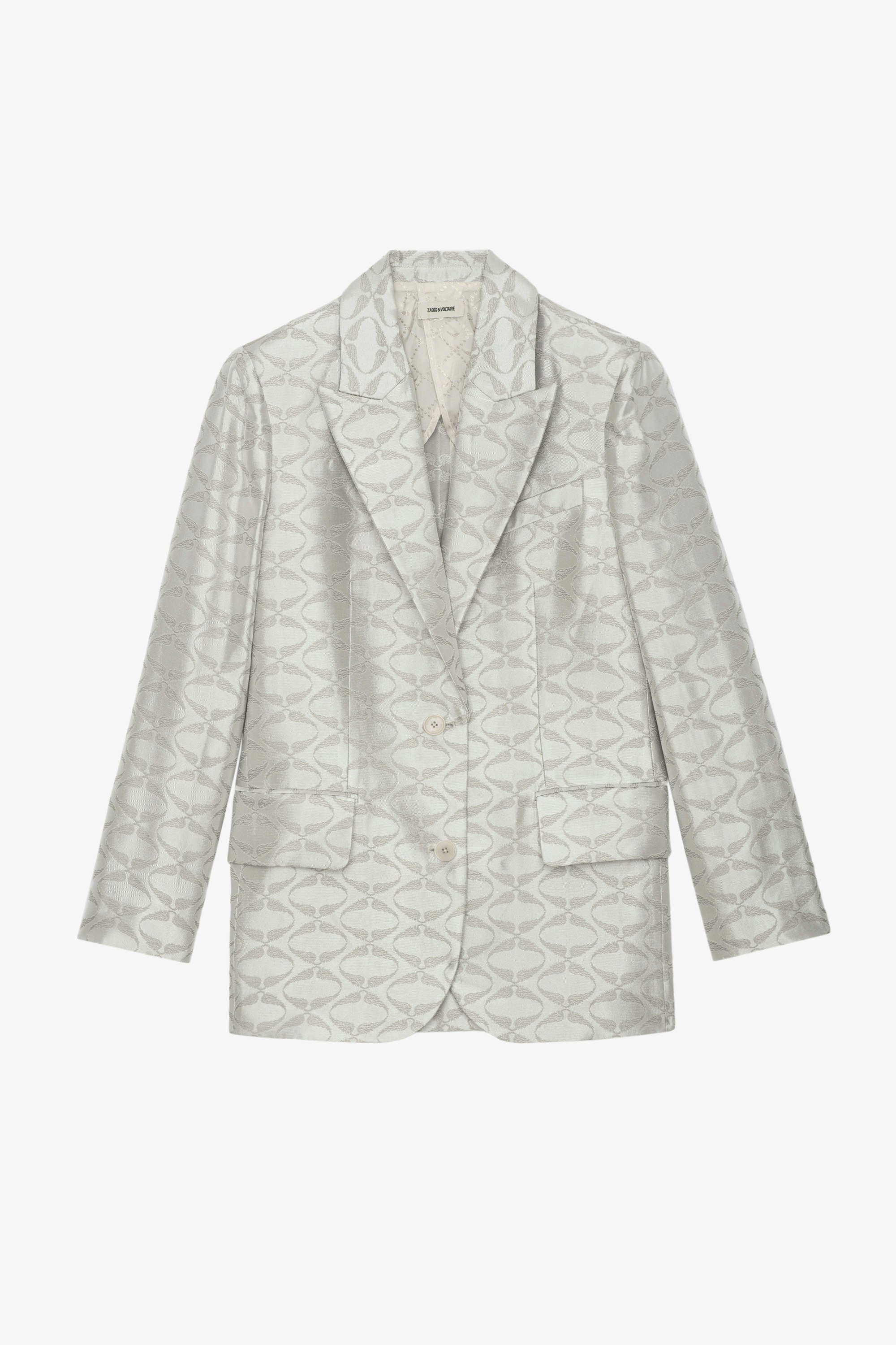 Vicka Wings Jacquard Blazer - Grey tailored jacket with tailored collar, button closure and jacquard wings.