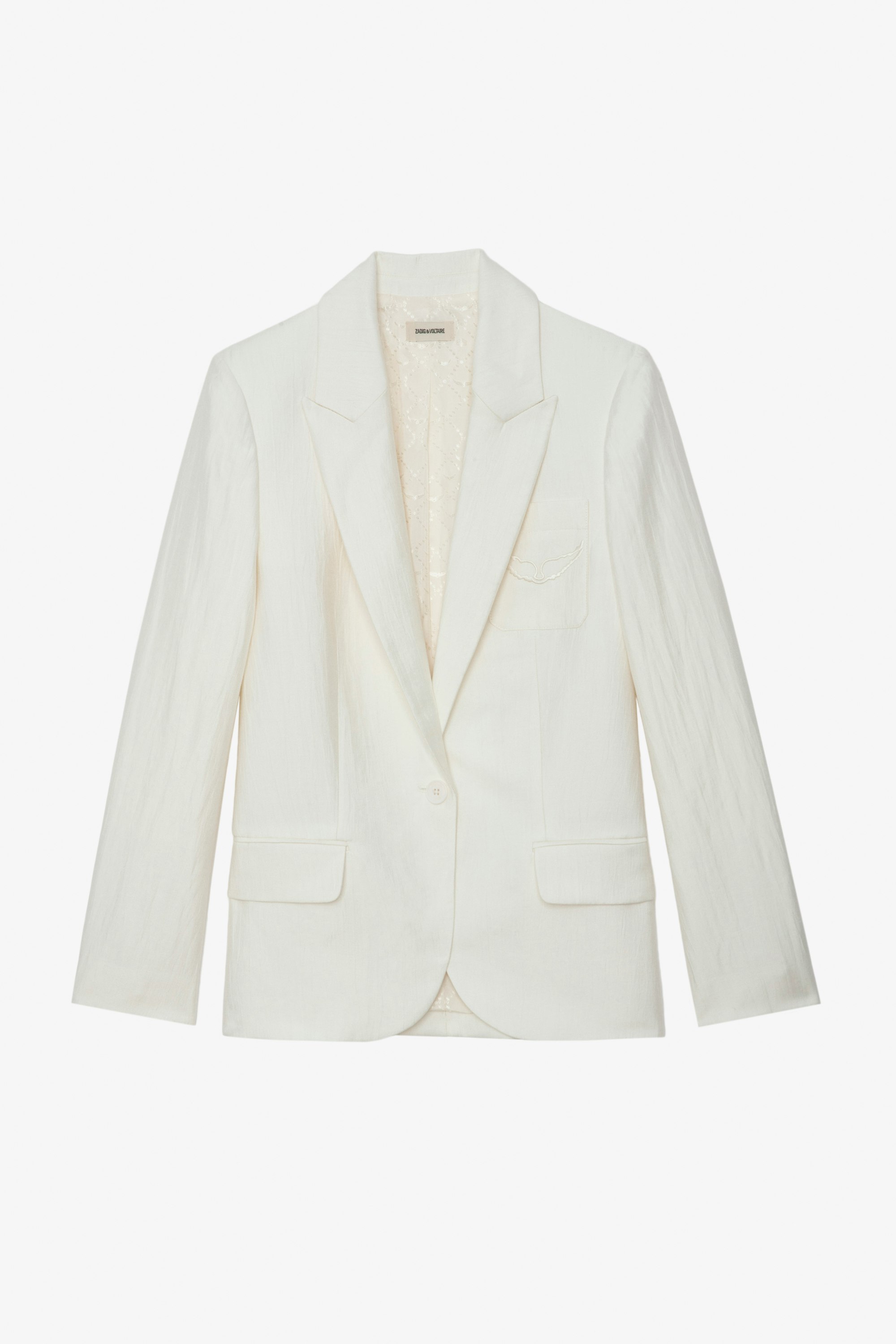 Vow Blazer - White tailored blazer with tailored collar, button closure and pockets with wings motif.