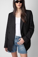 Vaena Blazer - Oversized black wool blazer with tailored collar, button closure and shoulder pads.