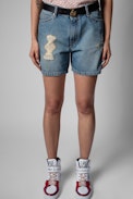 Tomboy Shorts - Women's faded blue denim shorts. Made with fibers from organic farming.