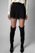 Saturne Squeleton Shorts Silk - Women's black silk shorts with jacquard skeletons