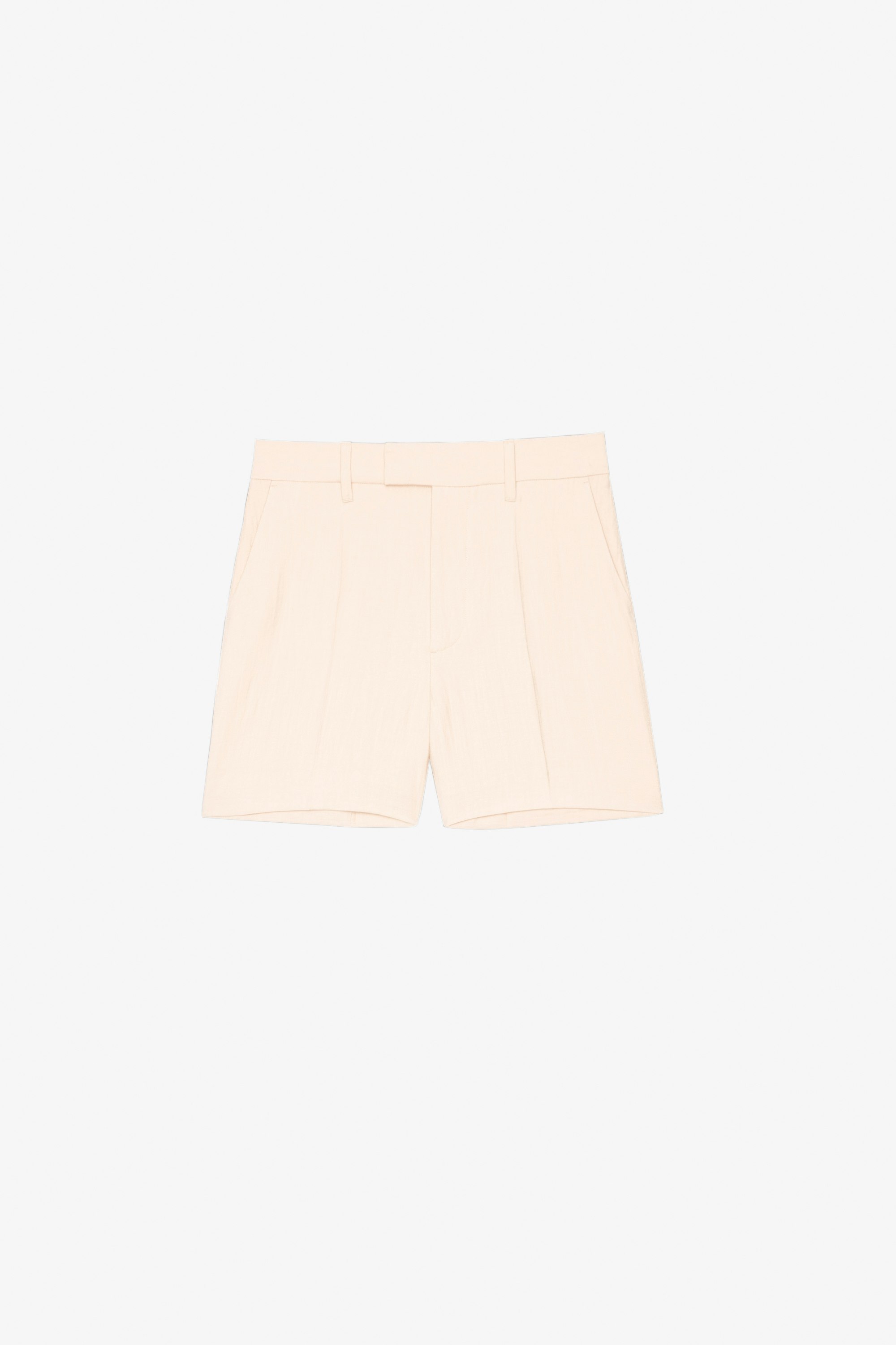 Please Shorts Women's powder pink crepe shorts with a flap pocket and a piped pocket