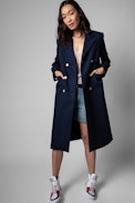 Maestro Coat - Women's navy blue military coat with gold buttons