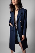 Maestro Coat - Women's navy blue military coat with gold buttons