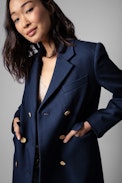 Maestro Coat - Women's navy blue military coat with gold buttons
