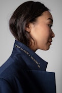 Maestro Coat - Women's navy blue military coat with gold buttons
