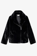 Mantel Freeze - Kurzer Damen-Mantel aus schwarzem Webpelz