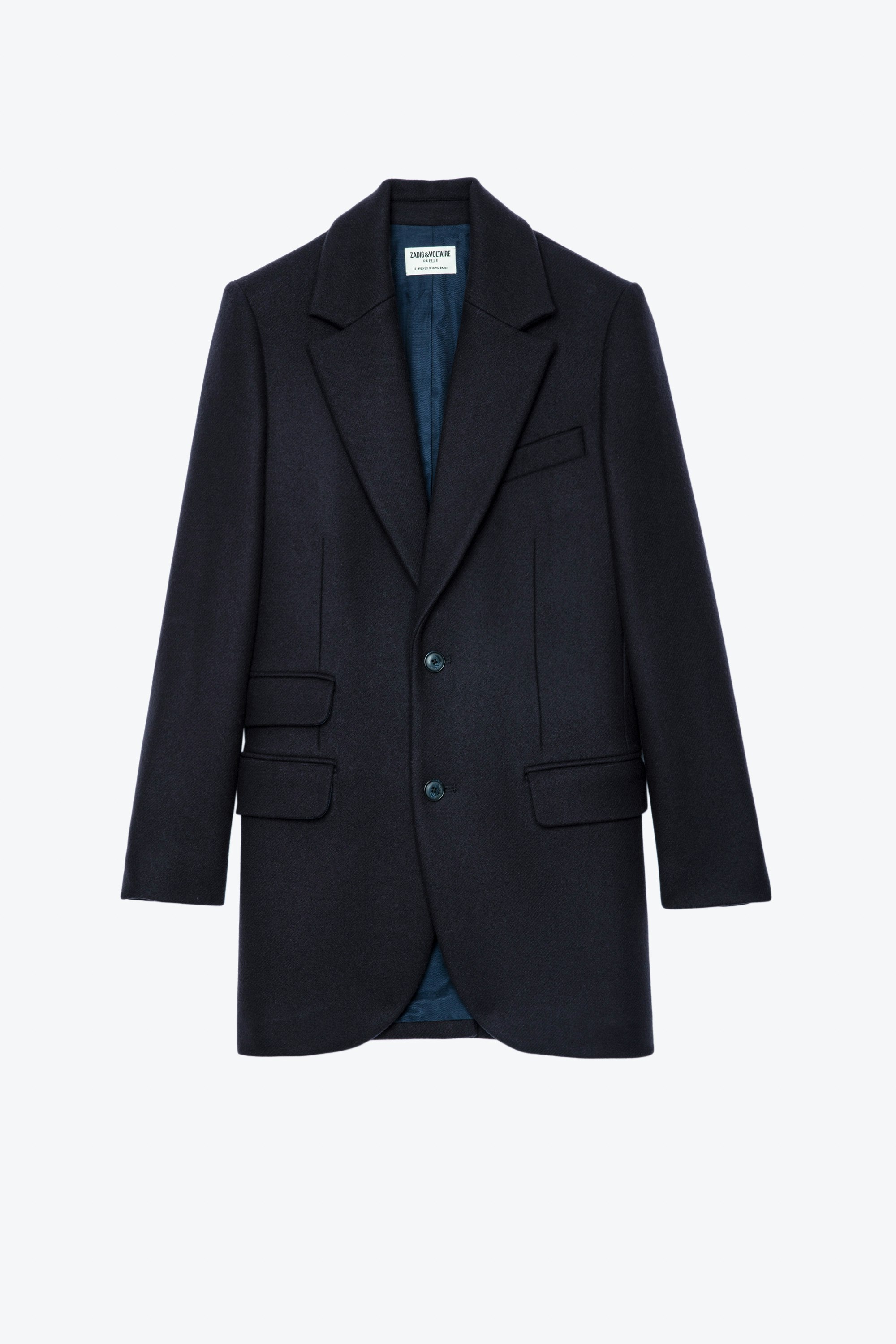 Violet Coat Women’s straight-cut, mid-length navy blue wool coat