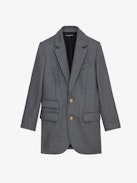 Violet Coat - Short structured coat in grey mottled wool with pockets and embroidered wings patch on the back.