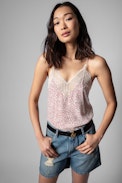 Christy Camisole - Women's beige heart-print camisole. Made with fibers from sustainably managed forests.