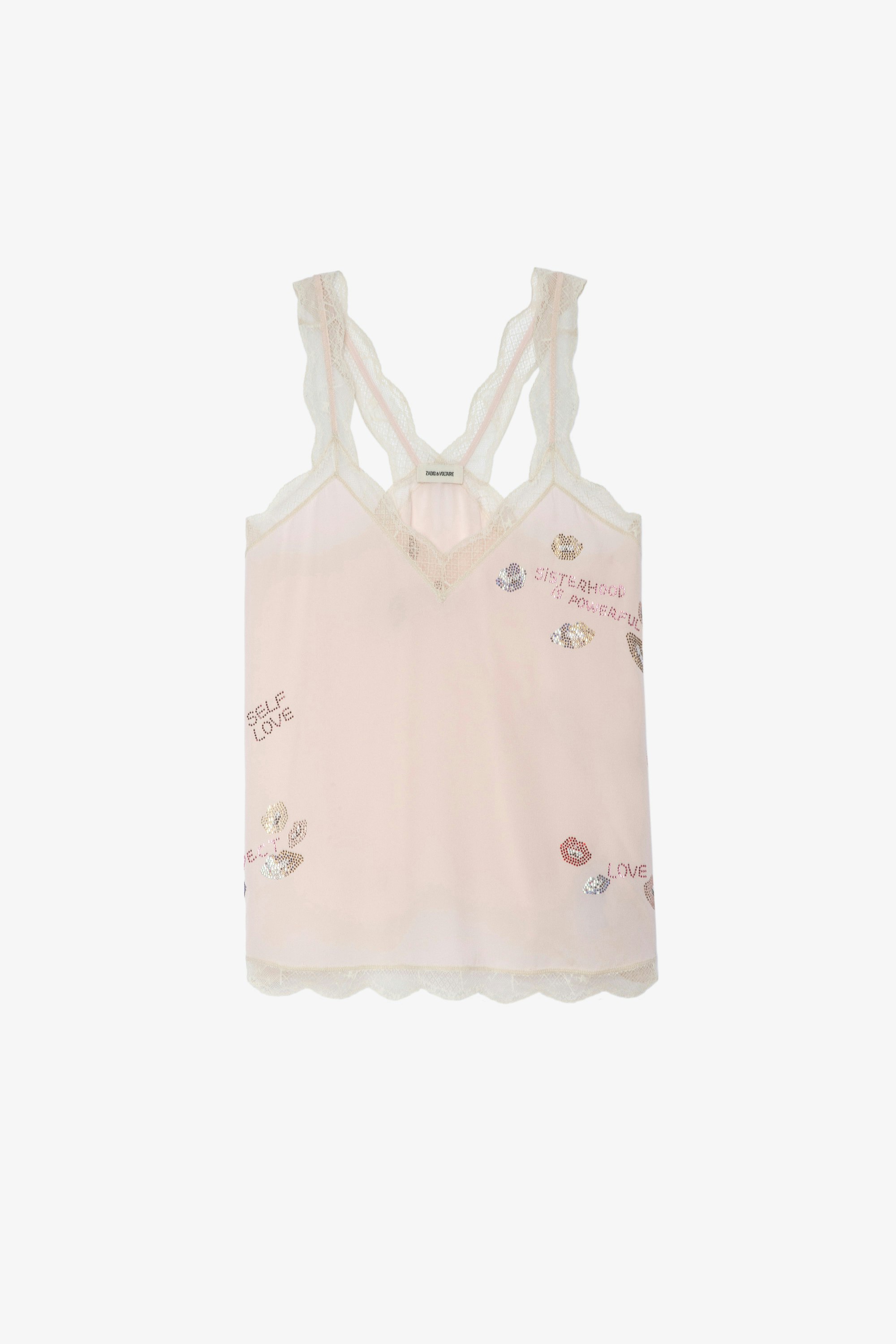 Band of Sisters Silk Chou Camisole Women’s ecru silk and lace camisole with Band of Sisters crystals