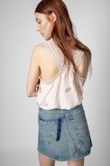 Band of Sisters Silk Chou Camisole - Women’s ecru silk and lace camisole with Band of Sisters crystals