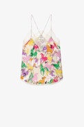 Christy Horse Diamanté Silk Camisole - Women’s multicoloured silk camisole with lace trim, decorated with horse motifs, crystals and the mantra “L'amour est déclaré”