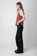 Christy Leopard Silk Camisole - Women’s pink leopard-print silk camisole with lace neckline.