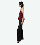 Christy Camisole - Women’s black camisole with print and lace trim.