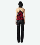 Christy Camisole - Women’s black camisole with print and lace trim.