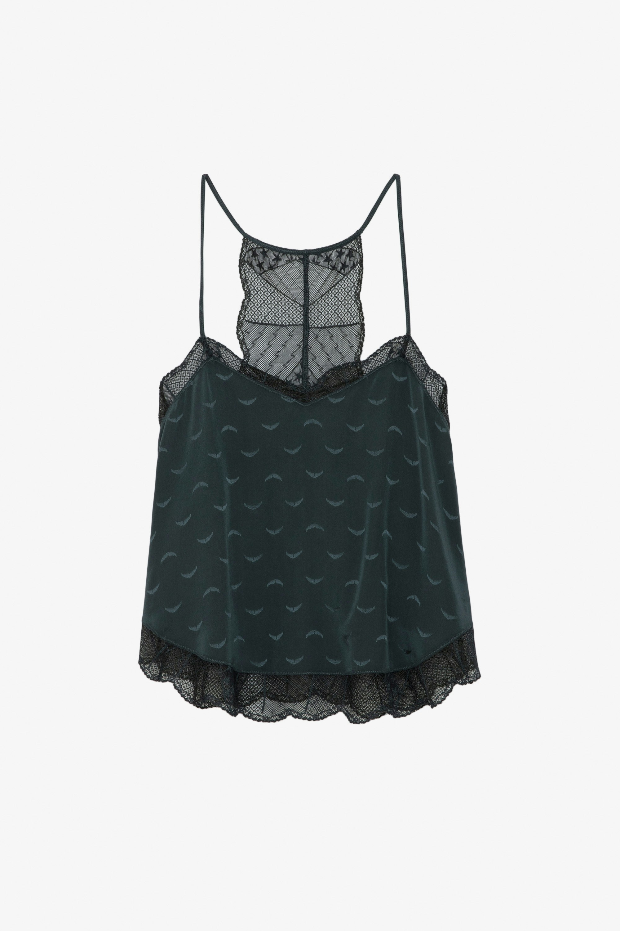 Claudy Silk Jacquard Camisole - Grey silk cropped lingerie-style camisole with jacquard wings.
