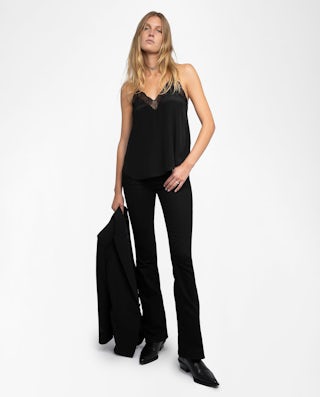 Caraco Christy 100% Soie - Caraco esprit lingerie en soie avec dentelle exclusive française.