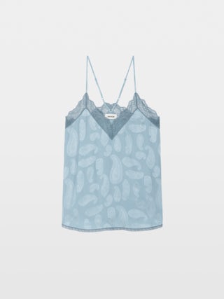 Camisole Christy 100% Silk - Jacquard silk camisole, adjustable straps, wings embroidery at back, French lace.