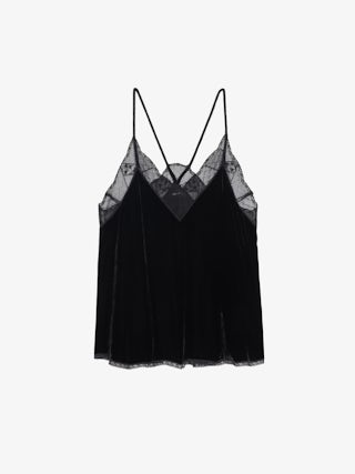 Christy Velvet Camisole - Black velvet camisole with lace trim.