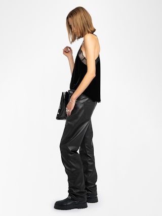 Christy Velvet Camisole - Black velvet camisole with lace trim.