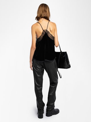 Christy Velvet Camisole - Black velvet camisole with lace trim.