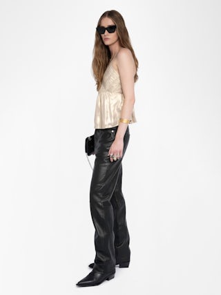 Cayonne Satin Camisole - Lingerie-style satin camisole with pleated details and adjustable cross-back straps.