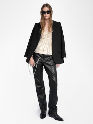 Cayonne Satin Camisole - Lingerie-style satin camisole with pleated details and adjustable cross-back straps.