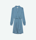 Abito Remember Satin - Abito corto da donna in raso celeste con gonna drappeggiata