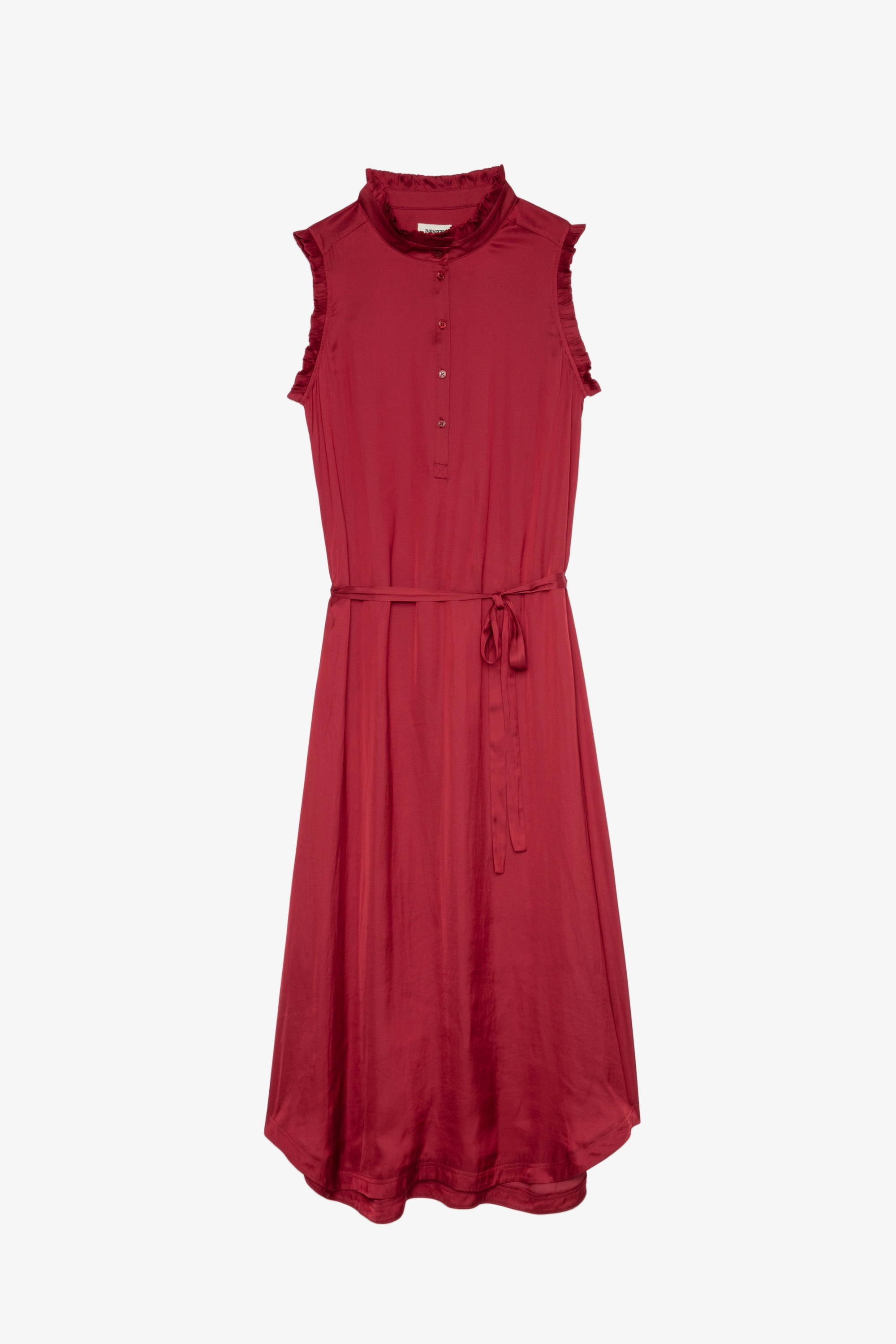 Kleid  Raos Satin Damenkleid aus Satin mit feinen Volants und Taillengürtel
