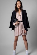 Robe Rinka - Robe en soie beige à imprimé cœurs Femme. Fait avec des fibres issues de forêts gérées durablement