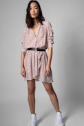 Robe Rinka - Robe en soie beige à imprimé cœurs Femme. Fait avec des fibres issues de forêts gérées durablement