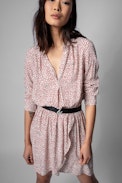 Robe Rinka - Robe en soie beige à imprimé cœurs Femme. Fait avec des fibres issues de forêts gérées durablement