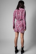 Rozo Dress Silk - Women's draped red silk dress with snake print