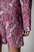 Rozo Dress Silk - Women's draped red silk dress with snake print