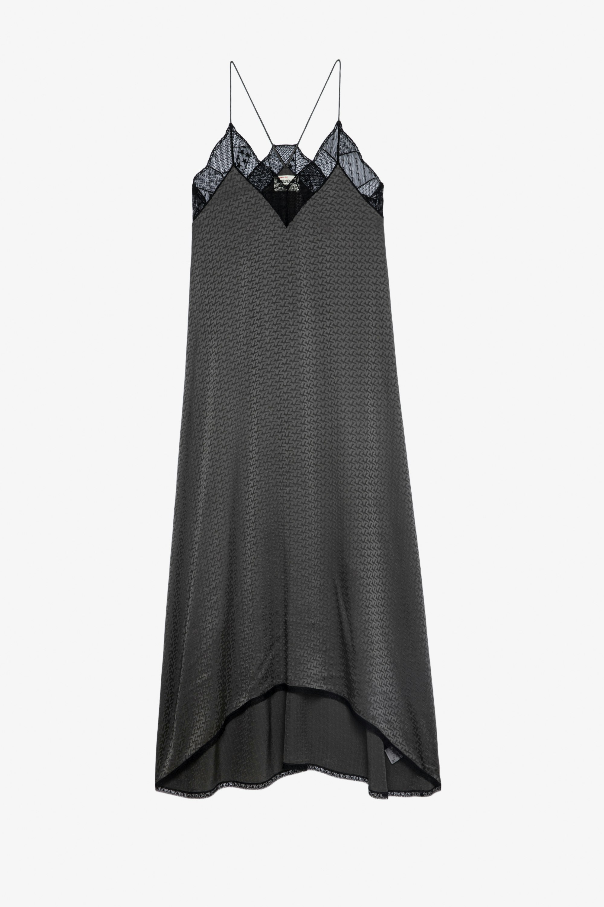 Risty Dress Women's long grey silk dress with Jacquard spaghetti straps and ZV monogram