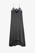 Risty Silk Dress - Women's long grey silk dress with Jacquard spaghetti straps and ZV monogram