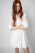 Band of Sisters Ranil Dress - Women’s white cotton short dress with Band of Sisters embroidery